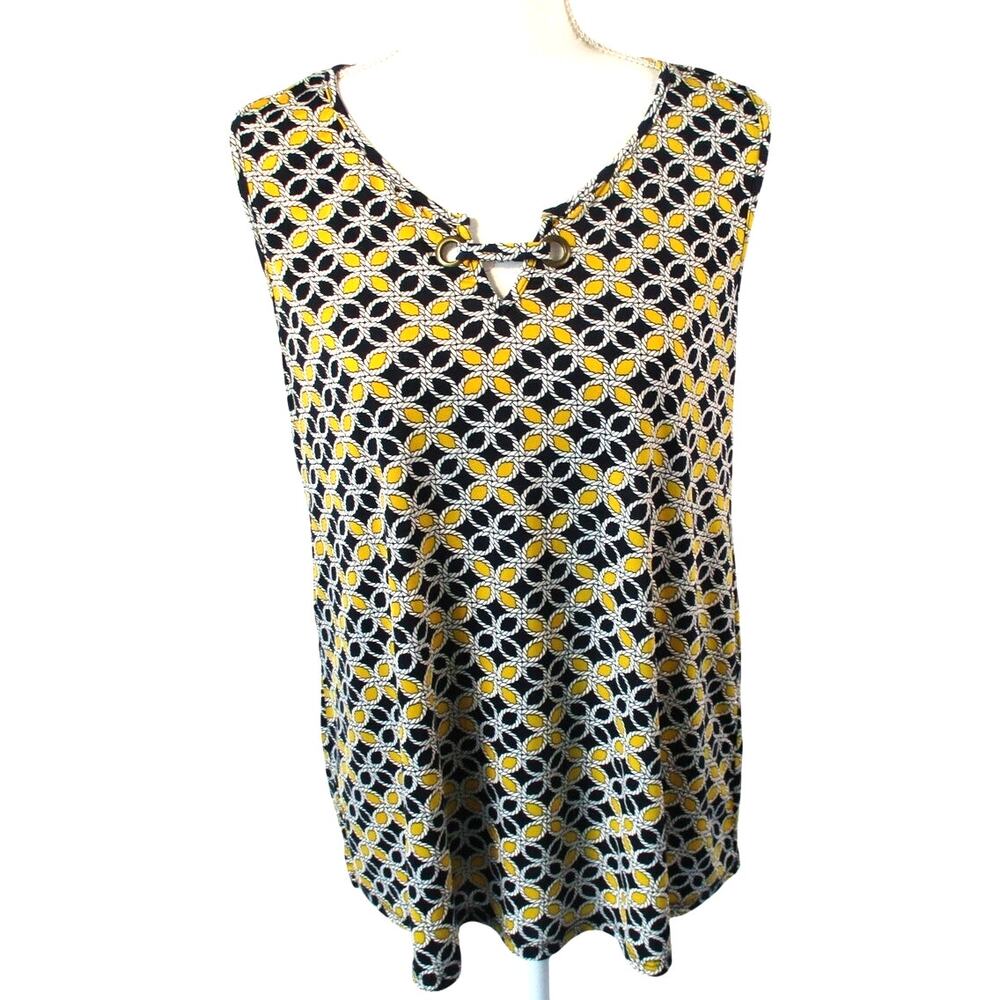 Expresso Women's Sleeveless Blue & Yellow Stretch Tank Shirt Size Large